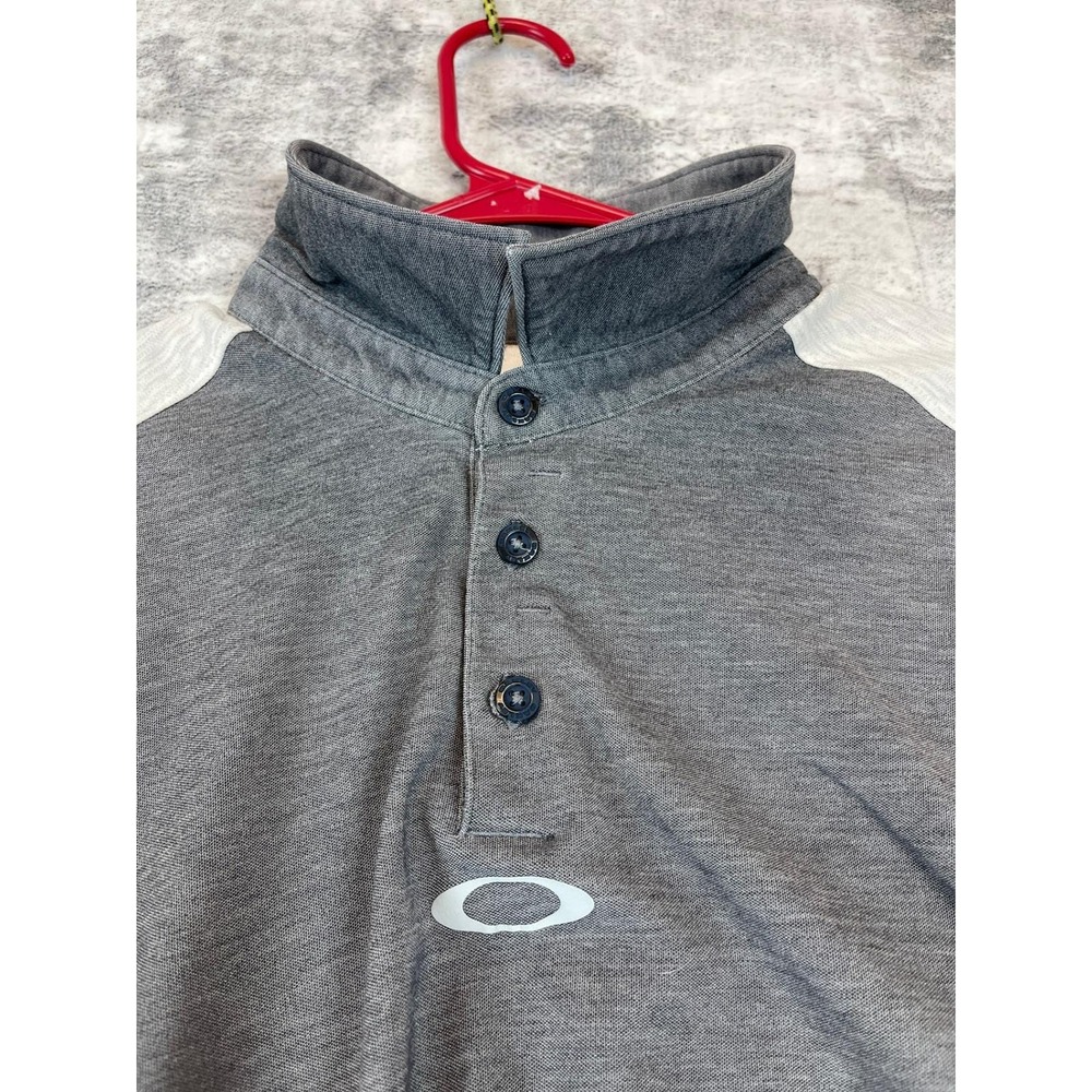 Vtg Oakley Men L Polo Shirt Gray Purple Stripe Golf Preppy Athletic Athleisure - Picture 7 of 7
